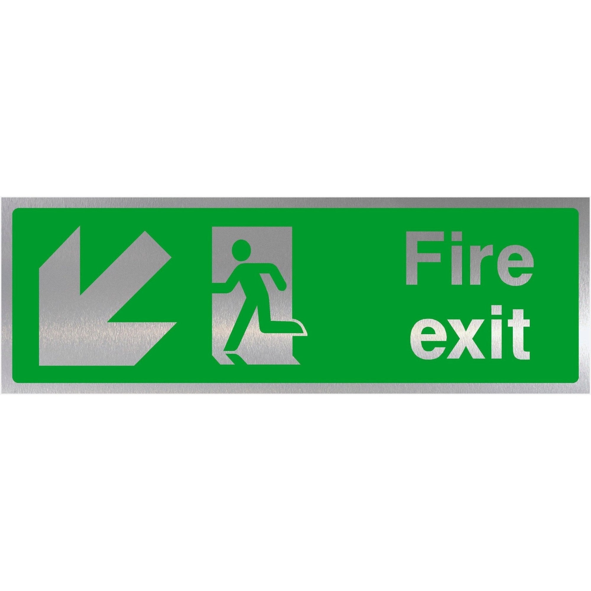 Fire Exit Down Left Arrow Brushed Silver Sign