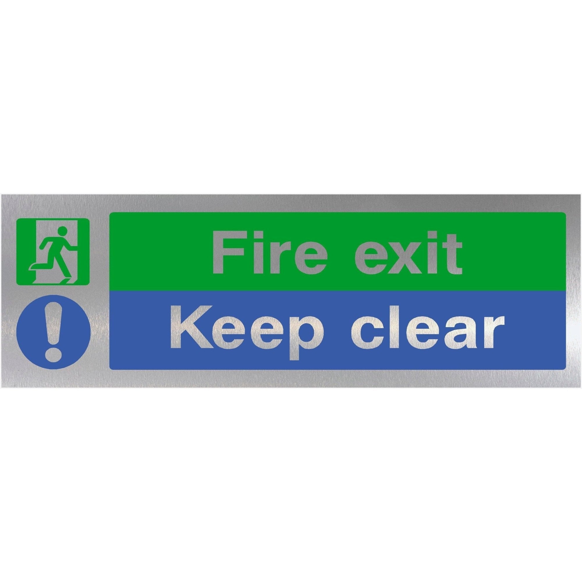 Fire Exit Keep Clear Brushed Silver Sign