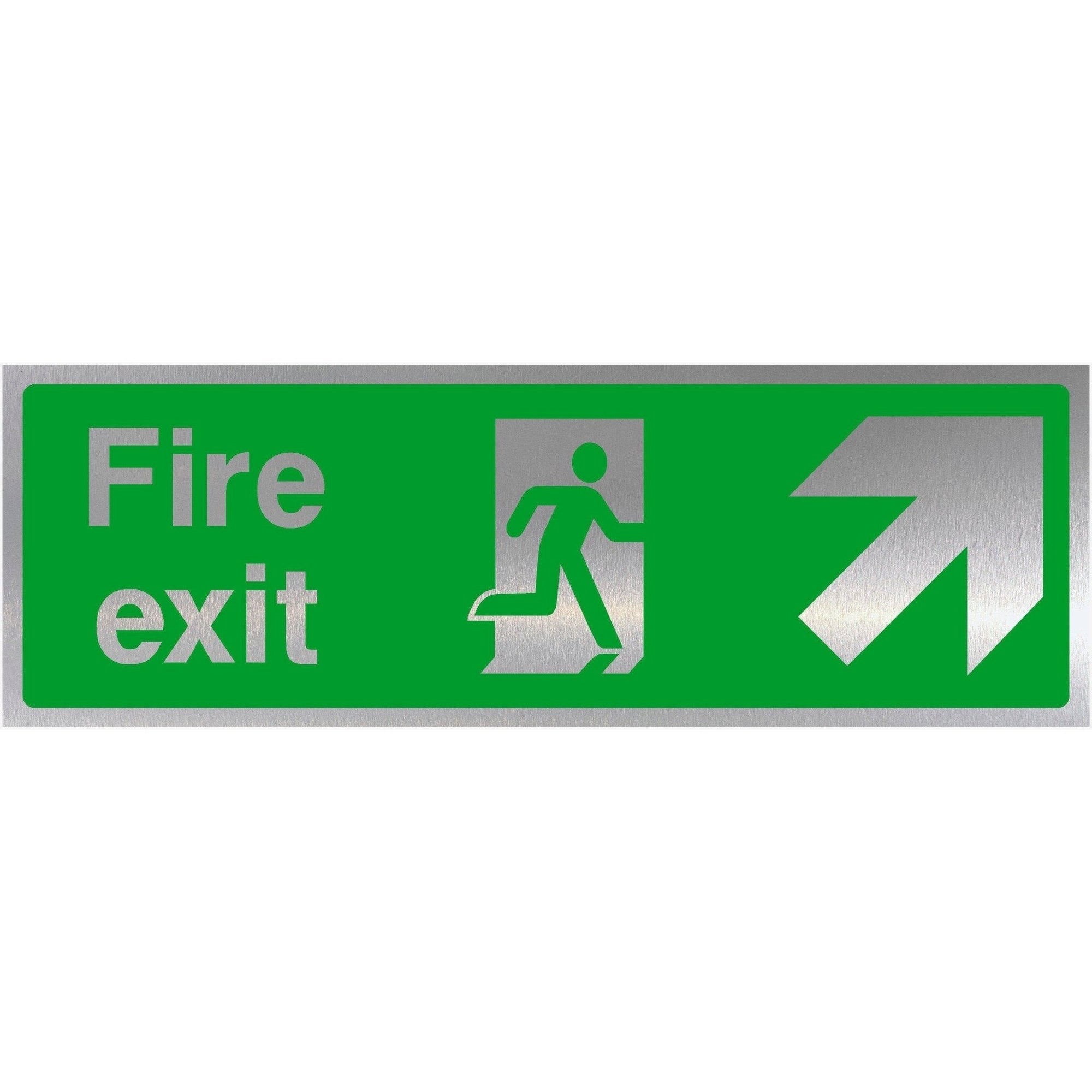 Fire Exit Up Right Arrow Brushed Silver Sign