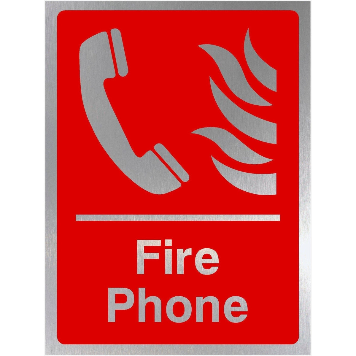 Fire Extinguisher Fire Phone Sign in Brushed Silver