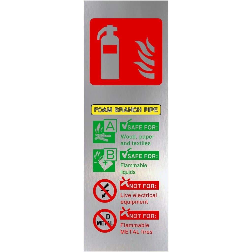 Fire Extinguisher Foam Branch Pipe Brushed Silver Sign