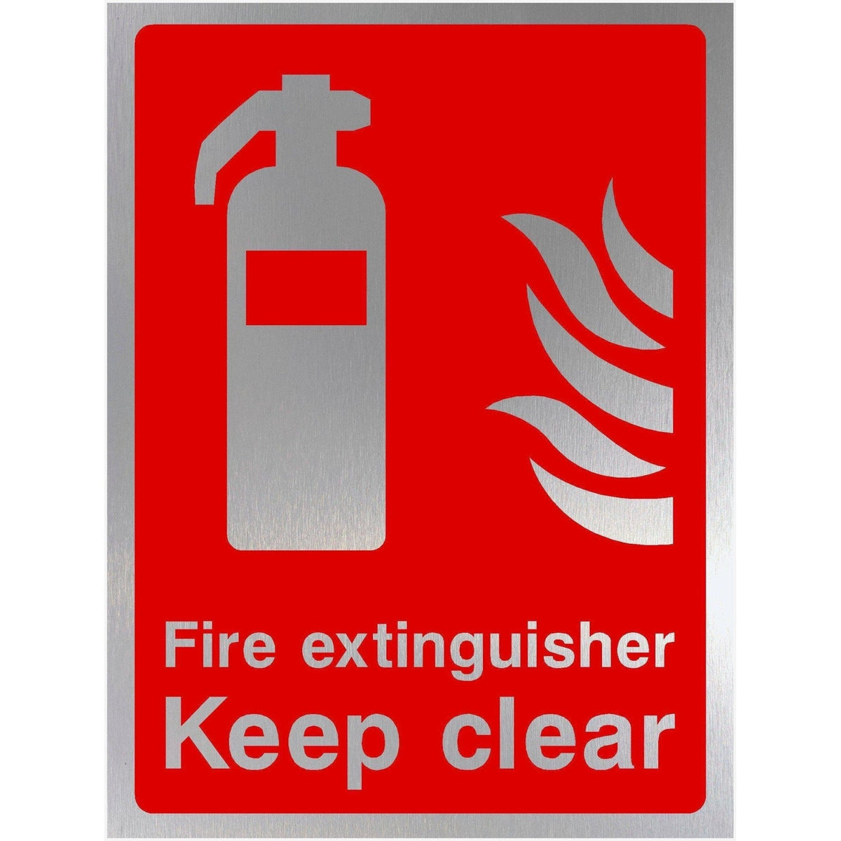 Fire Extinguisher Keep Clear Sign in Brushed Silver