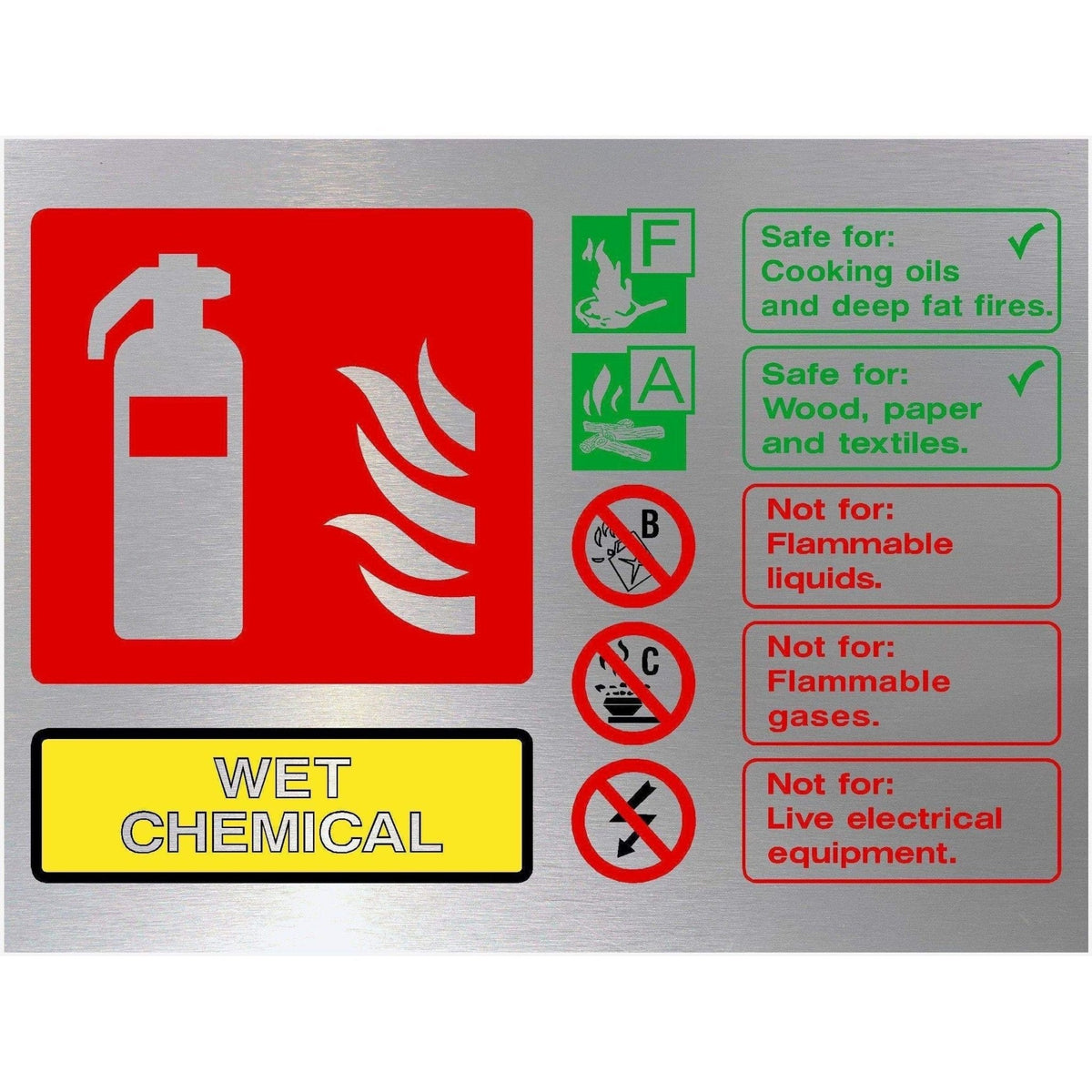 Fire Extinguisher Wet Chemical Sign in Brushed Silver