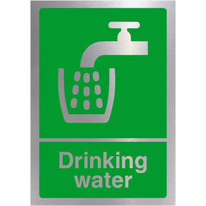 First Aid Drinking Water Sign in Brushed Silver