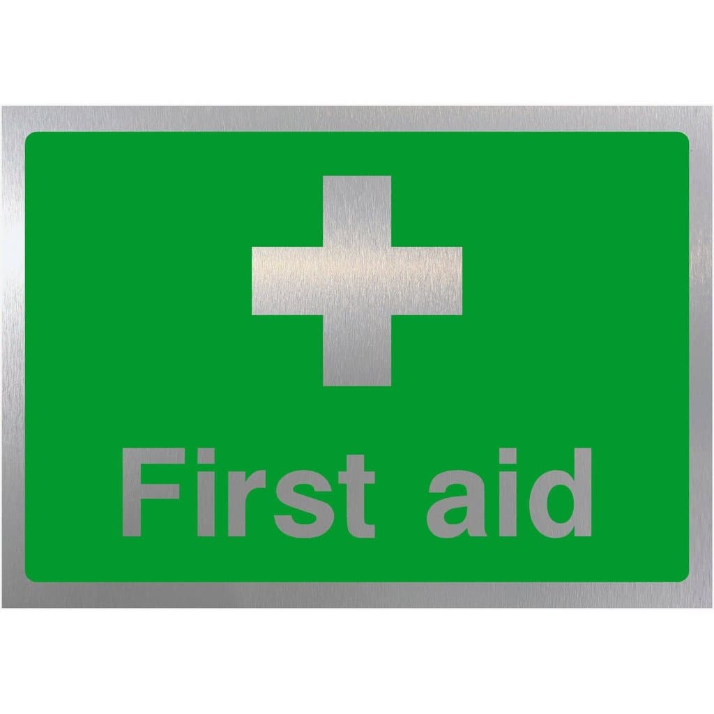 First Aid Sign in Brushed Silver