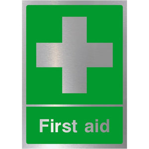 First Aid Sign in Brushed Silver