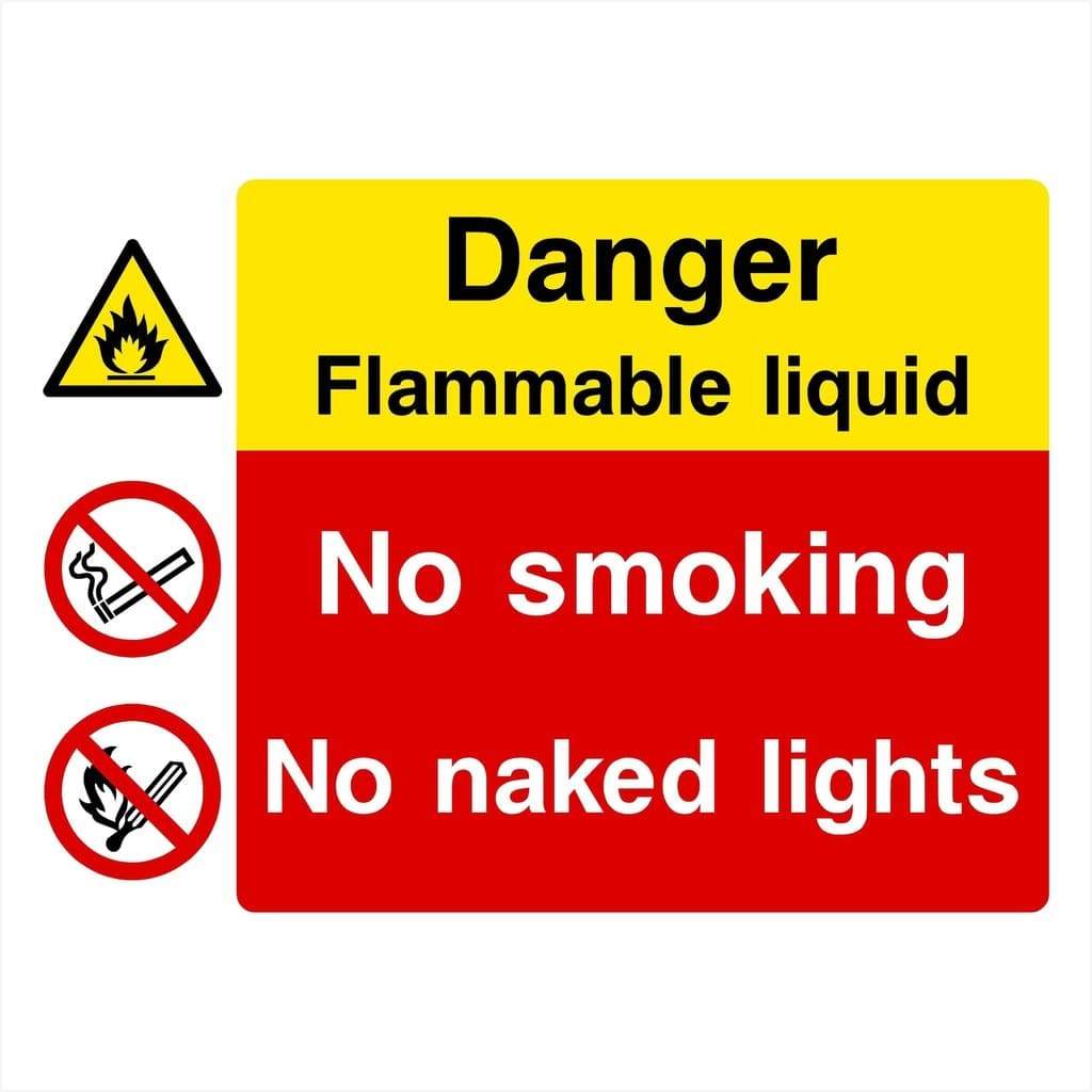 Flammable Liquid No Smoking No Naked Lights Sign