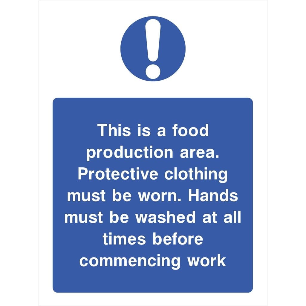 Food Production Area Protective Clothing Must Be Worn Sign