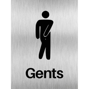 Gents Toilet Comic Sign Brushed Silver