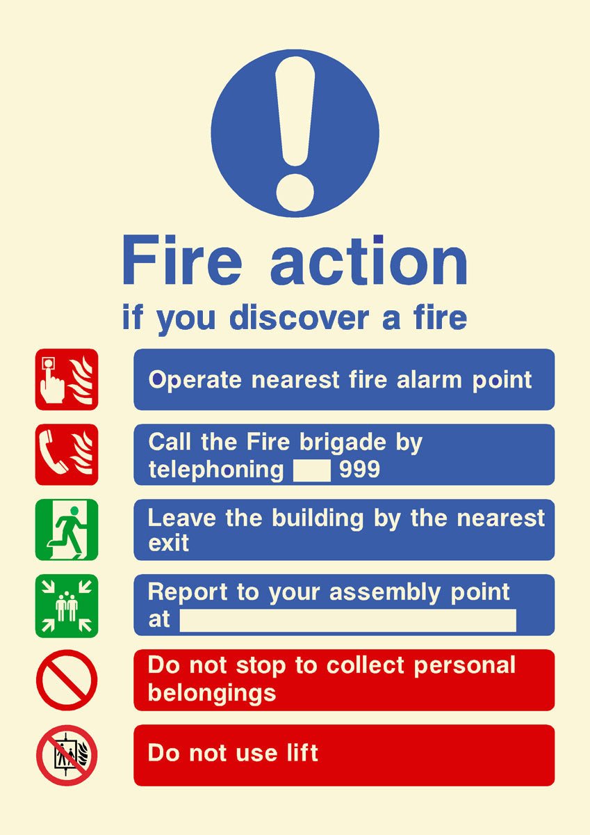 Glow In The Dark Discover A Fire Action Point Sign