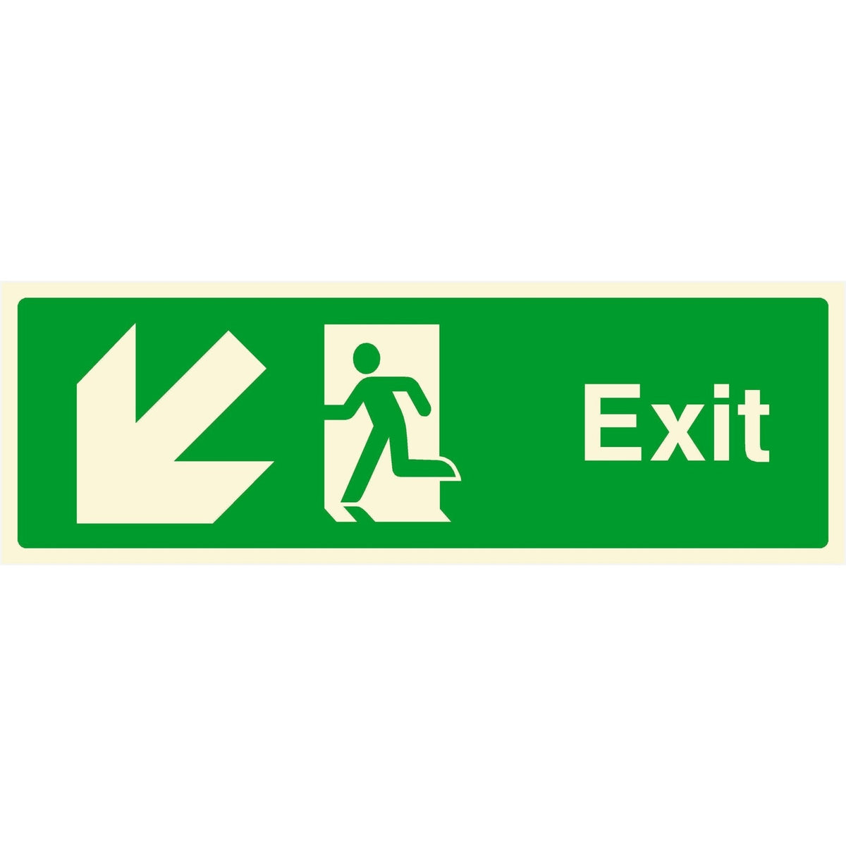 Glow In The Dark Exit Fire Sign Down Left Arrow