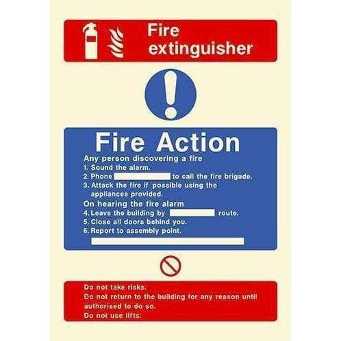 Glow In The Dark Fire Extinguisher Fire Action Sign