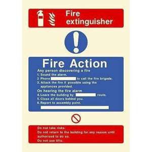 Glow In The Dark Fire Extinguisher Fire Action Sign