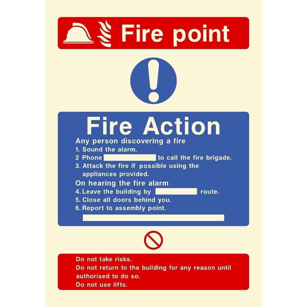 Glow In The Dark Fire Point Fire Action Sign
