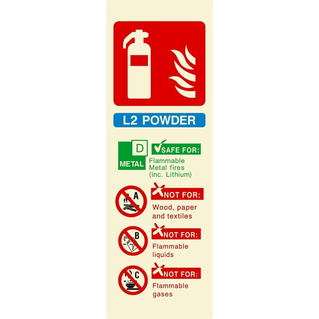 Glow In The Dark L2 Powder Fire Extinguisher Sign