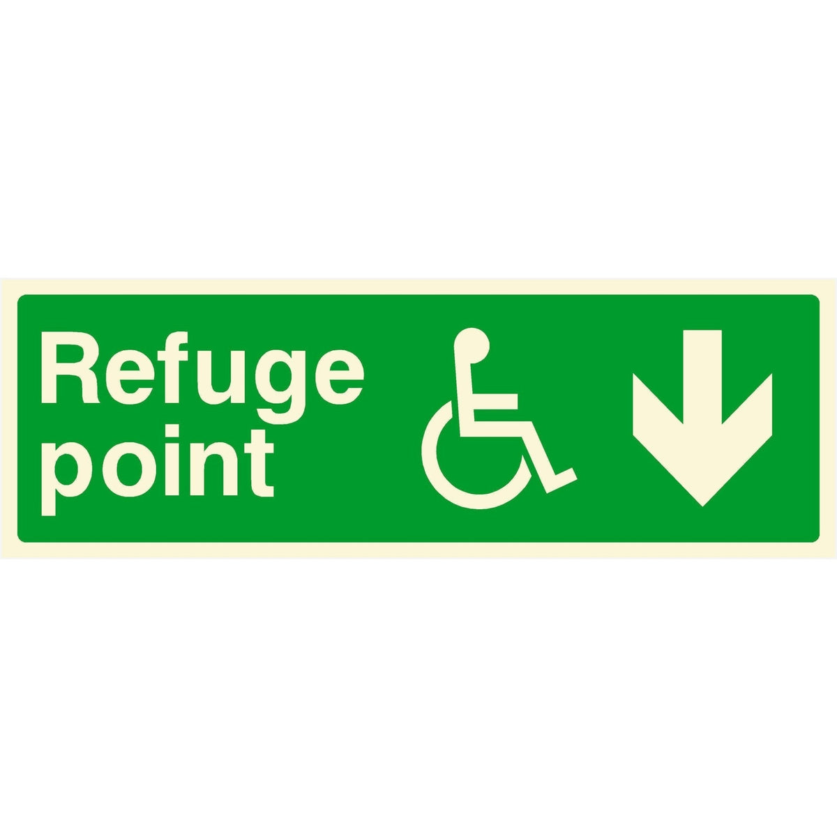 Glow In The Dark Refuge Fire Exit Sign Down Arrow
