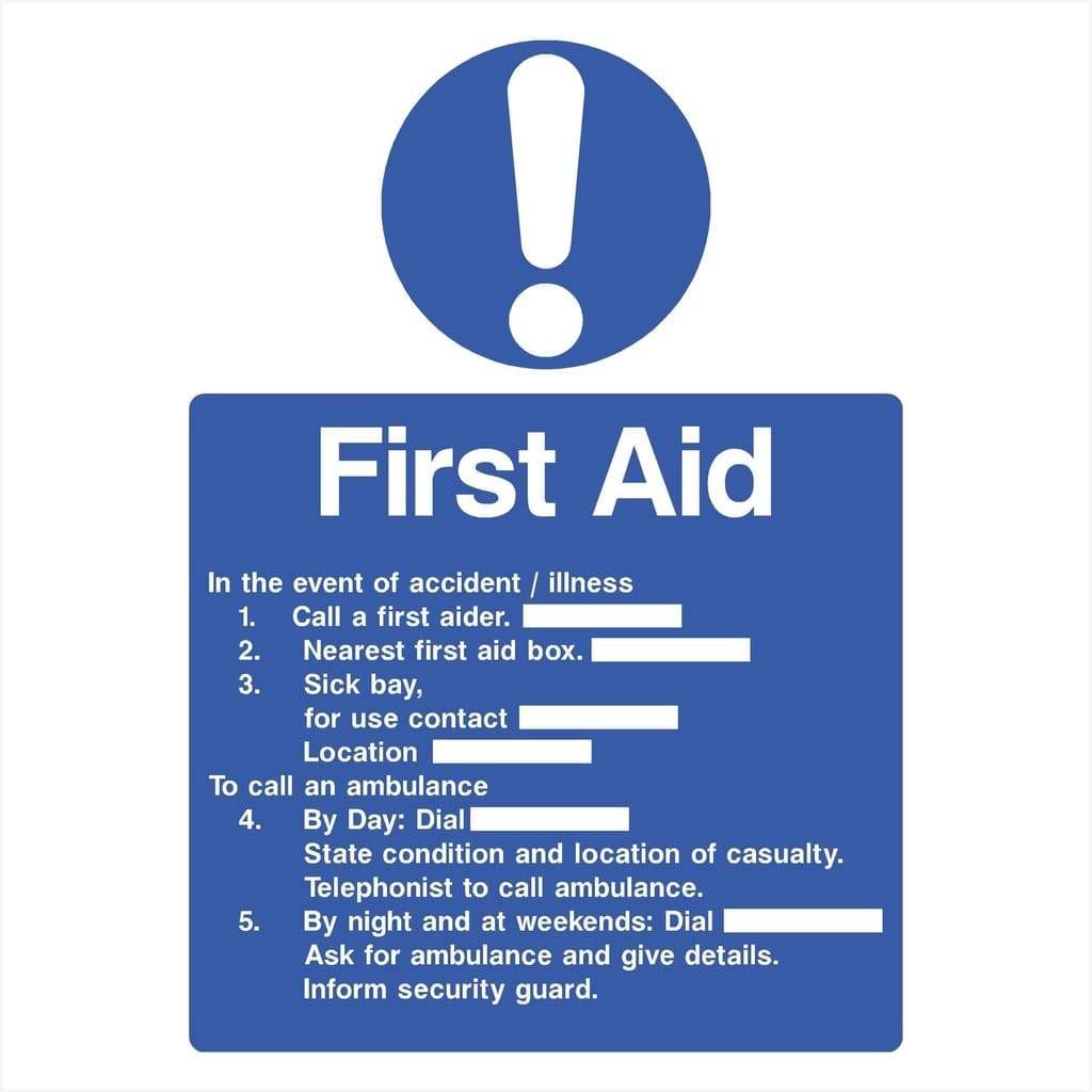 In The Event Of Accident Or Illness First Aid Sign