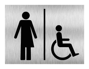 Inclusive Disabled Toilet Landscape Sign Brushed Aluminium