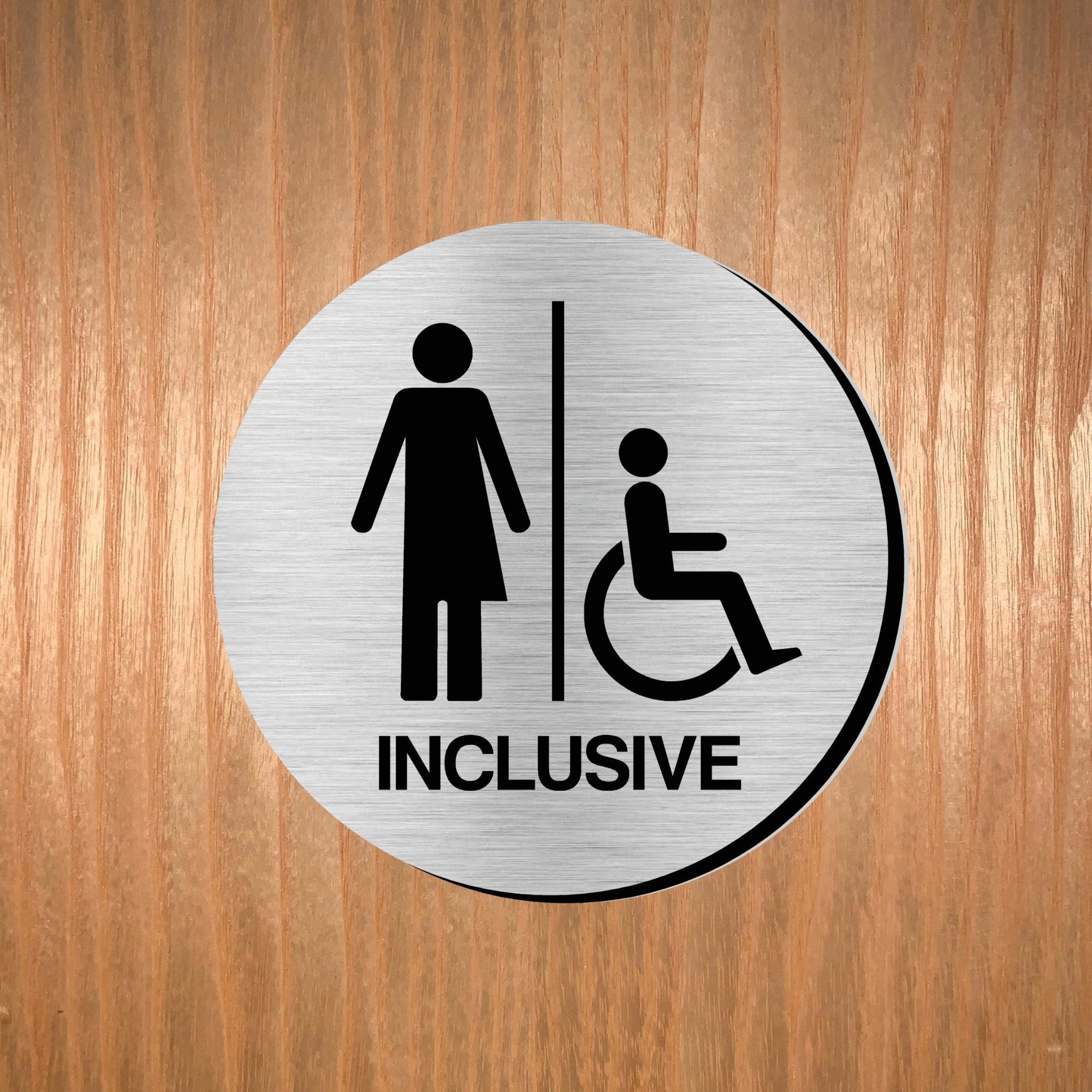 INCLUSIVE Premium Brushed Silver toilet door sign