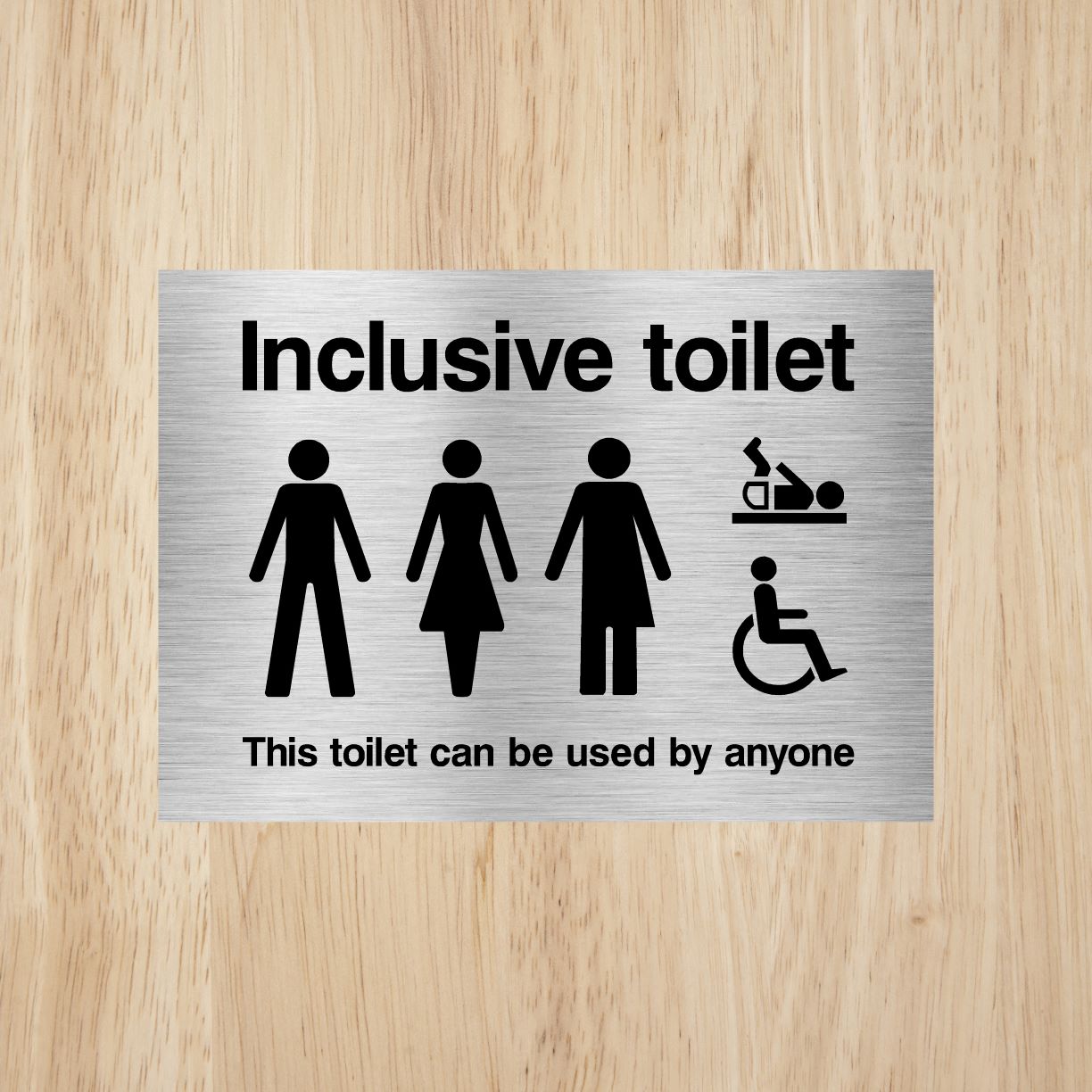 Inclusive Toilet Landscape Sign Brushed Aluminium Silver