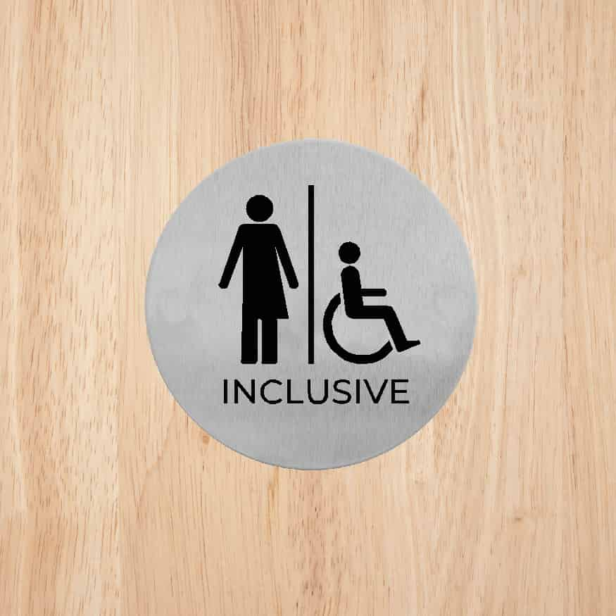 Inclusive Toilets Door Sign Stainless Steel