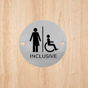 Inclusive Toilets Door Sign Stainless Steel