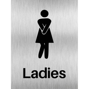 Ladies Toilet Comic Sign Brushed Silver