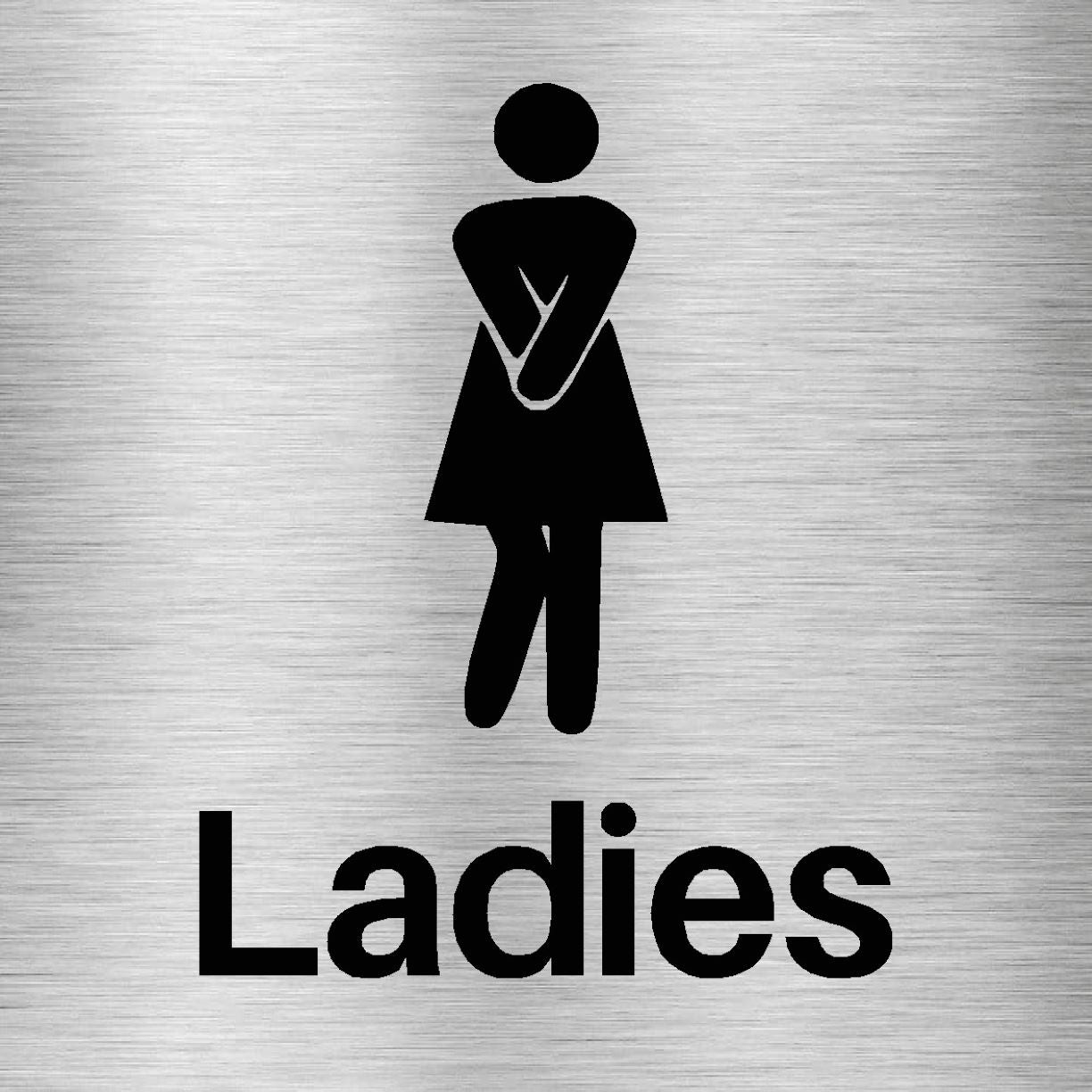 Ladies Toilets Comic Sign in Brushed Silver