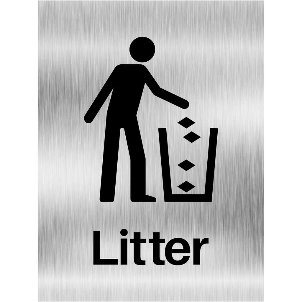 Litter Sign in Brushed Silver Portrait