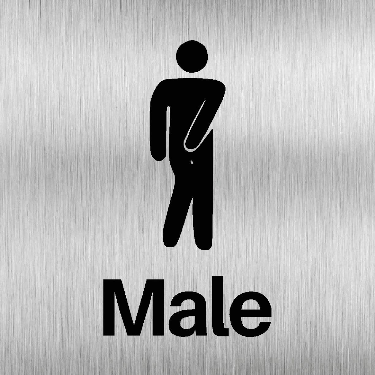 Male Toilets Comic Sign in Brushed Silver