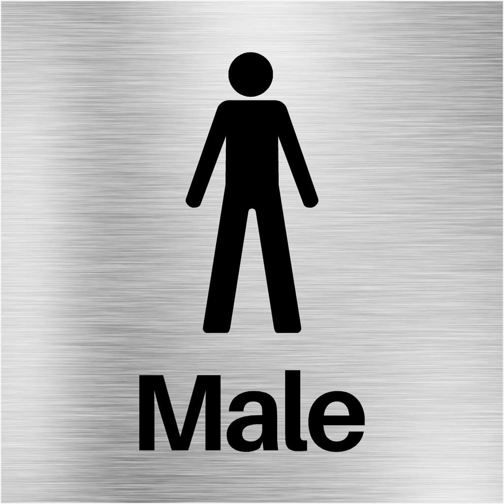 Male Toilets Sign in Brushed Silver