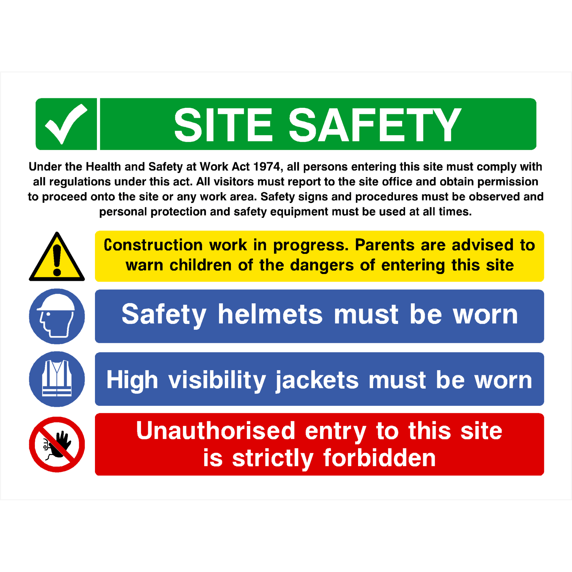 Multipack A Site Safety Sign 400 x 300mm 50 Pack