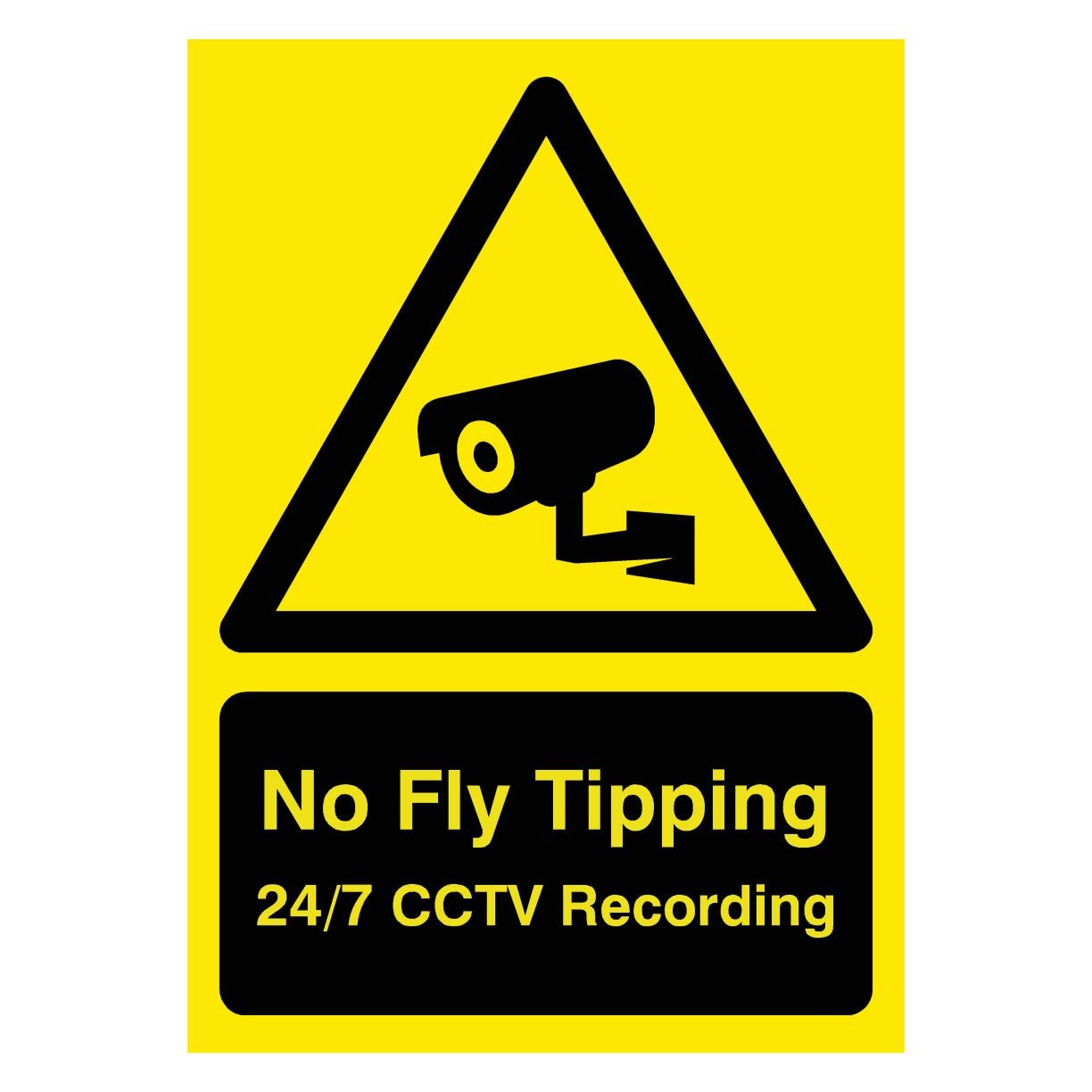 No Fly Tipping 24/7 CCTV Yellow Sign