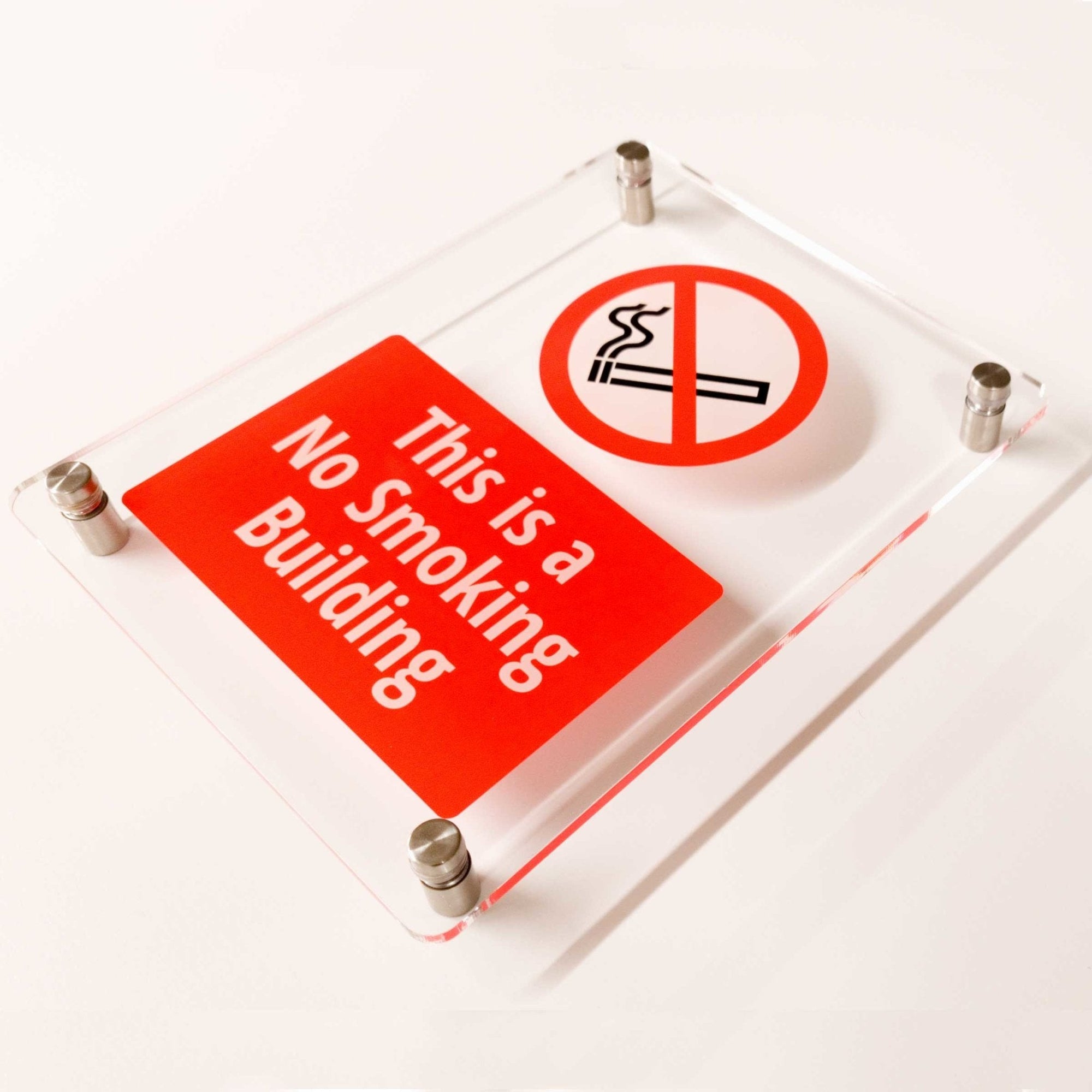 No Smoking Building Sign in Clear Acrylic