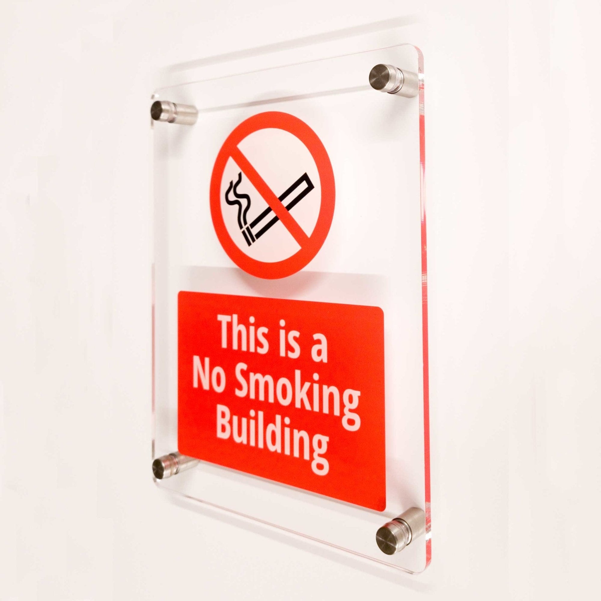 No Smoking Building Sign in Clear Acrylic