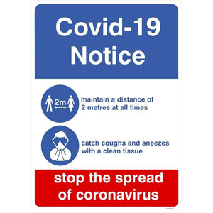 Notice Stop The Spread Of a Virus 2 Metres Sign