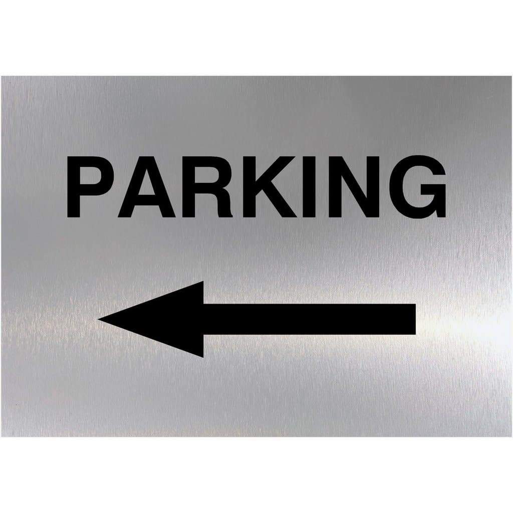 Parking Left Arrow Sign in Brushed Silver