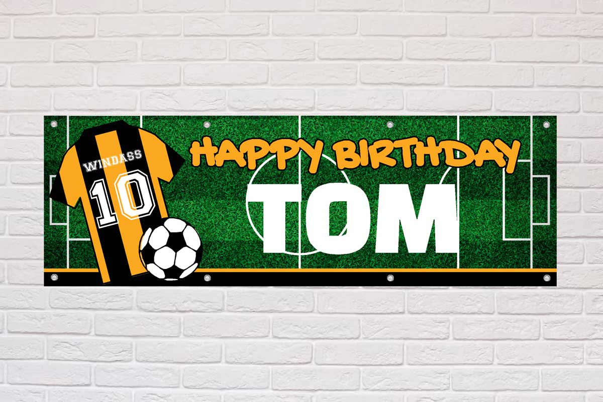 Personalised Birthday Banner | Black and Amber Stripes