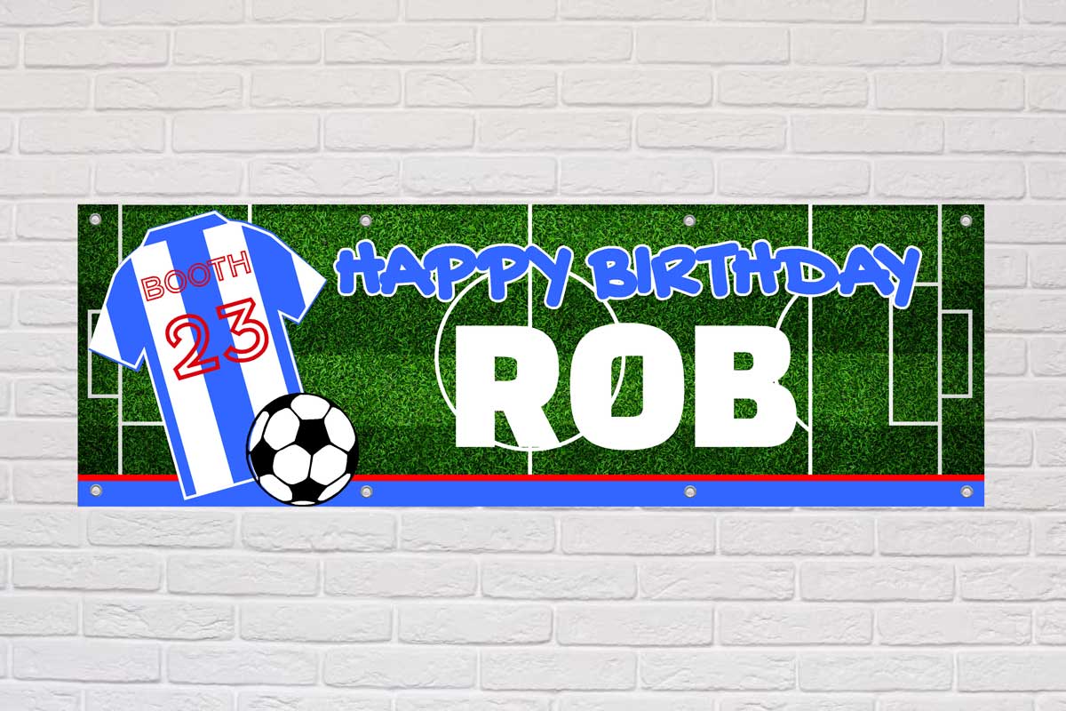 Personalised Birthday Banner | Blue and White Town