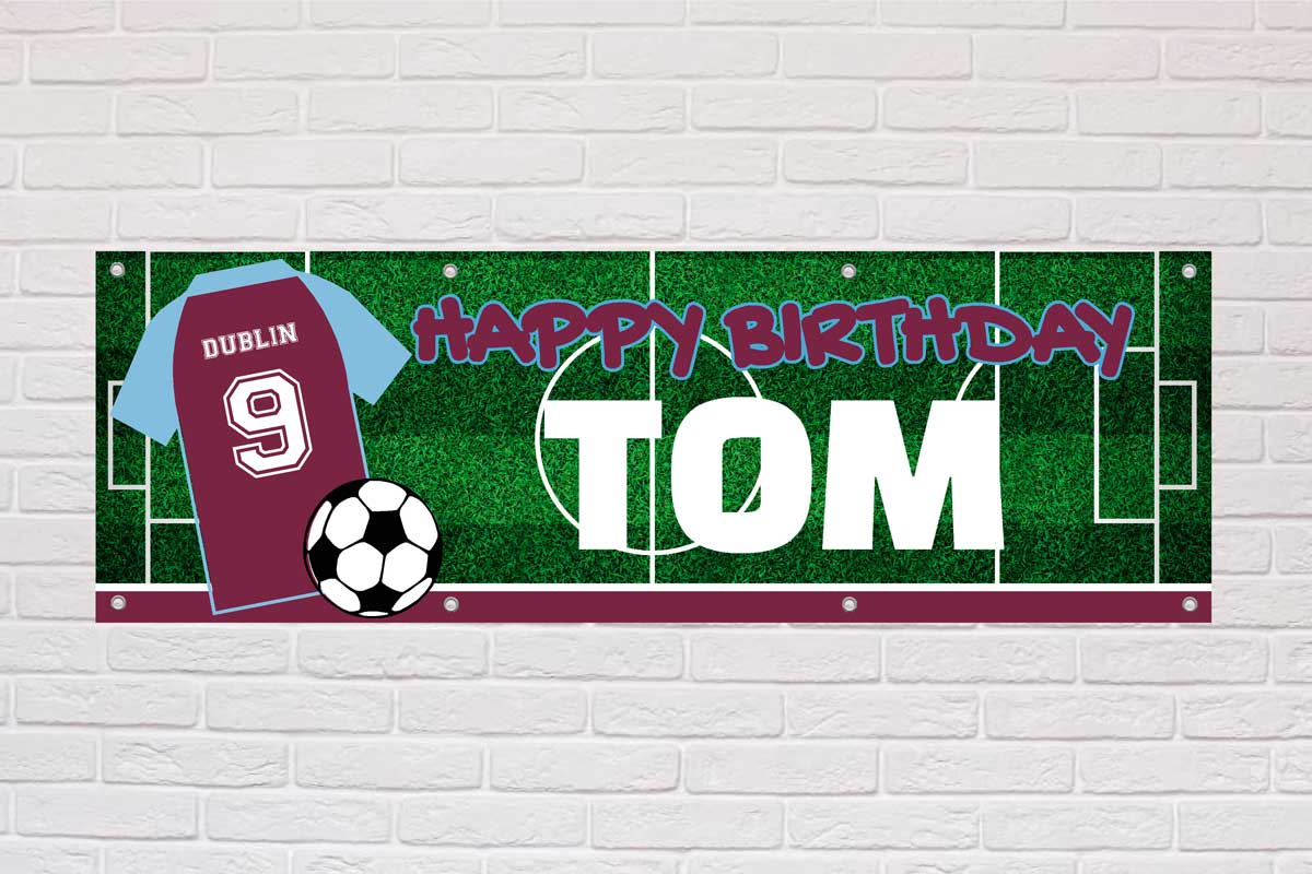 Personalised Birthday Banner | Claret and Blue Sleeve