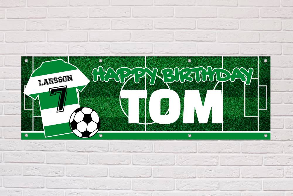 Personalised Birthday Banner | Green and White Hoops