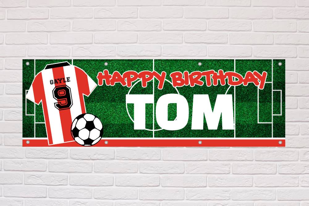 Personalised Birthday Banner | Red and White Stripe City