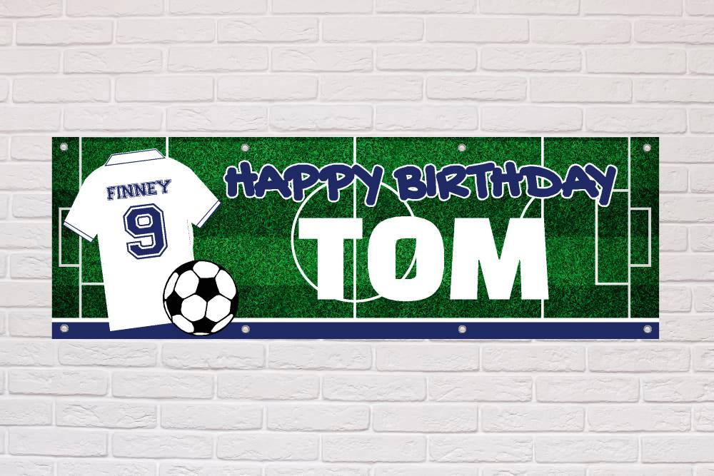 Personalised Birthday Banner | White and Navy Lancashire