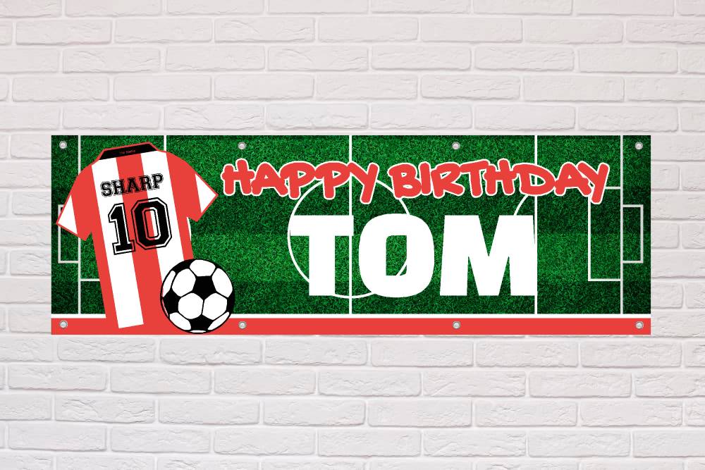 Personalised Birthday Banner | White and Red Stripe United