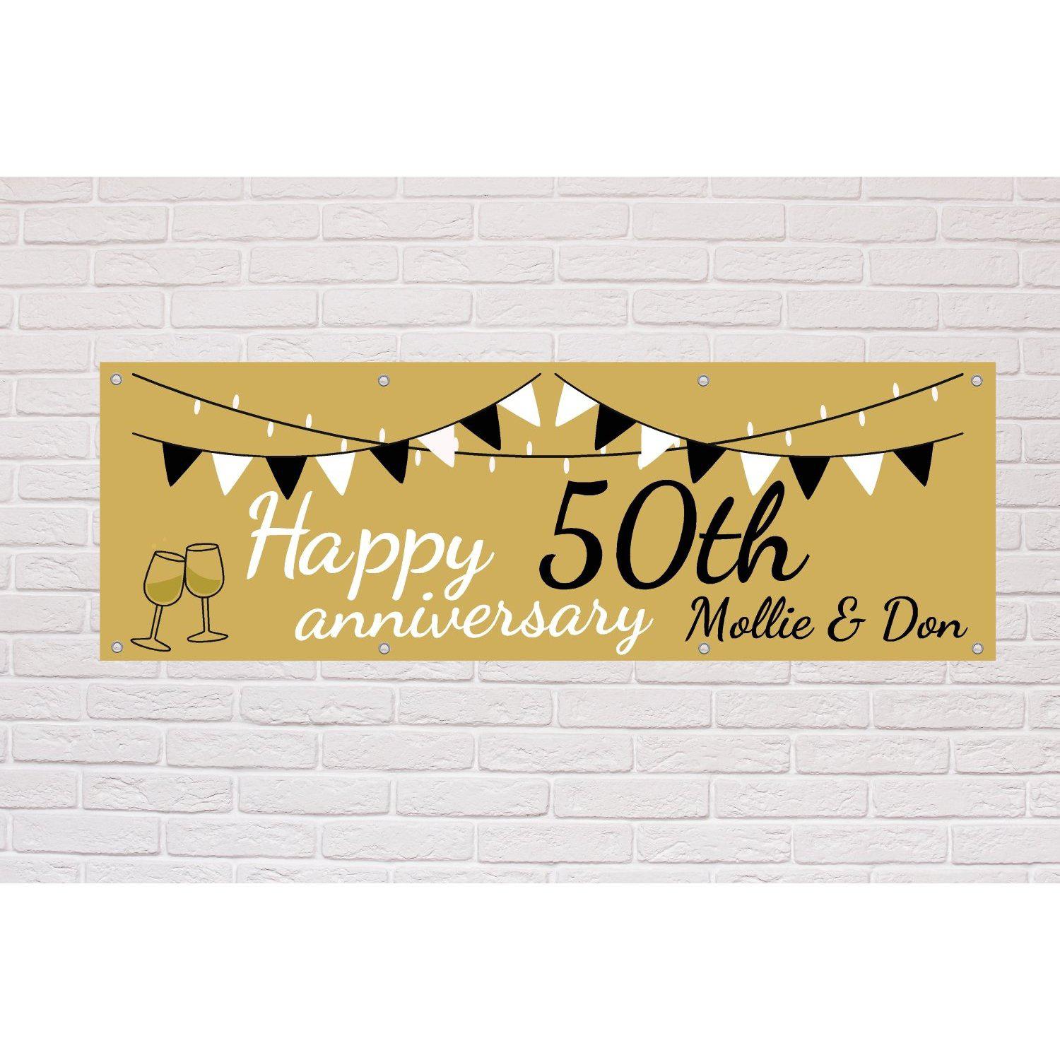 Personalised Happy Anniversary Gold banner