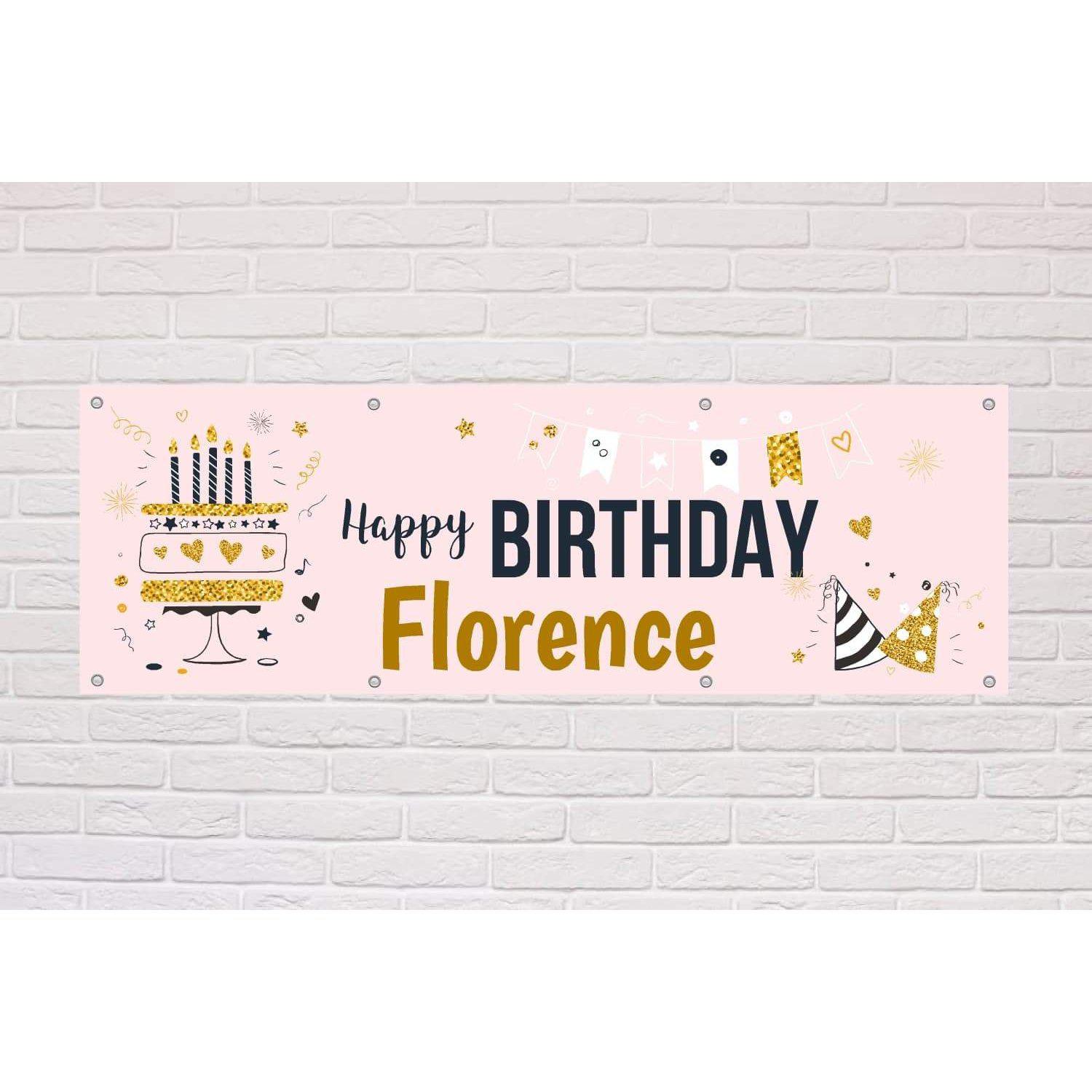 Personalised Happy Birthday Banner | Gold Party Cake style