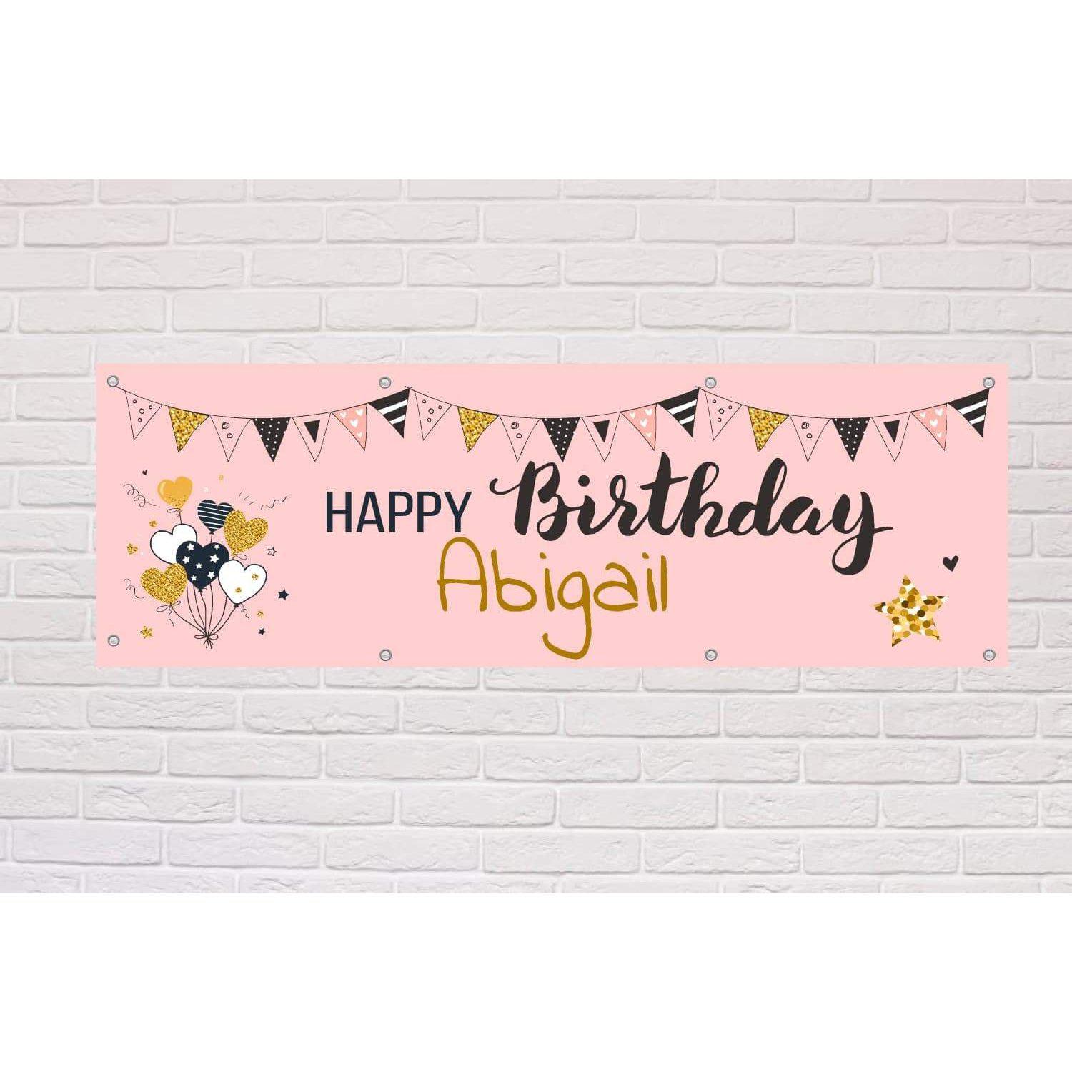 Personalised Happy Birthday hearts & balloons banner