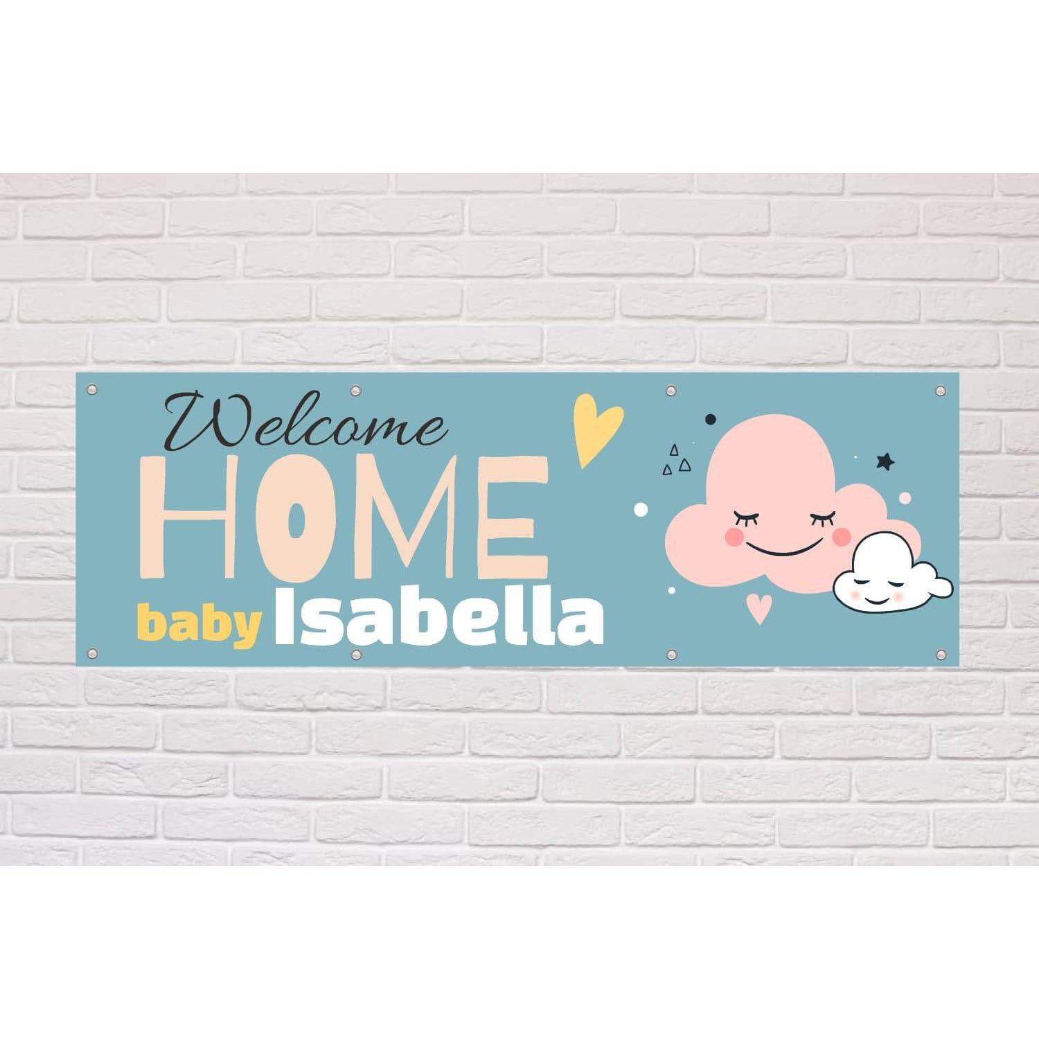 Personalised Welcome Home Baby Banner - Cute Clouds