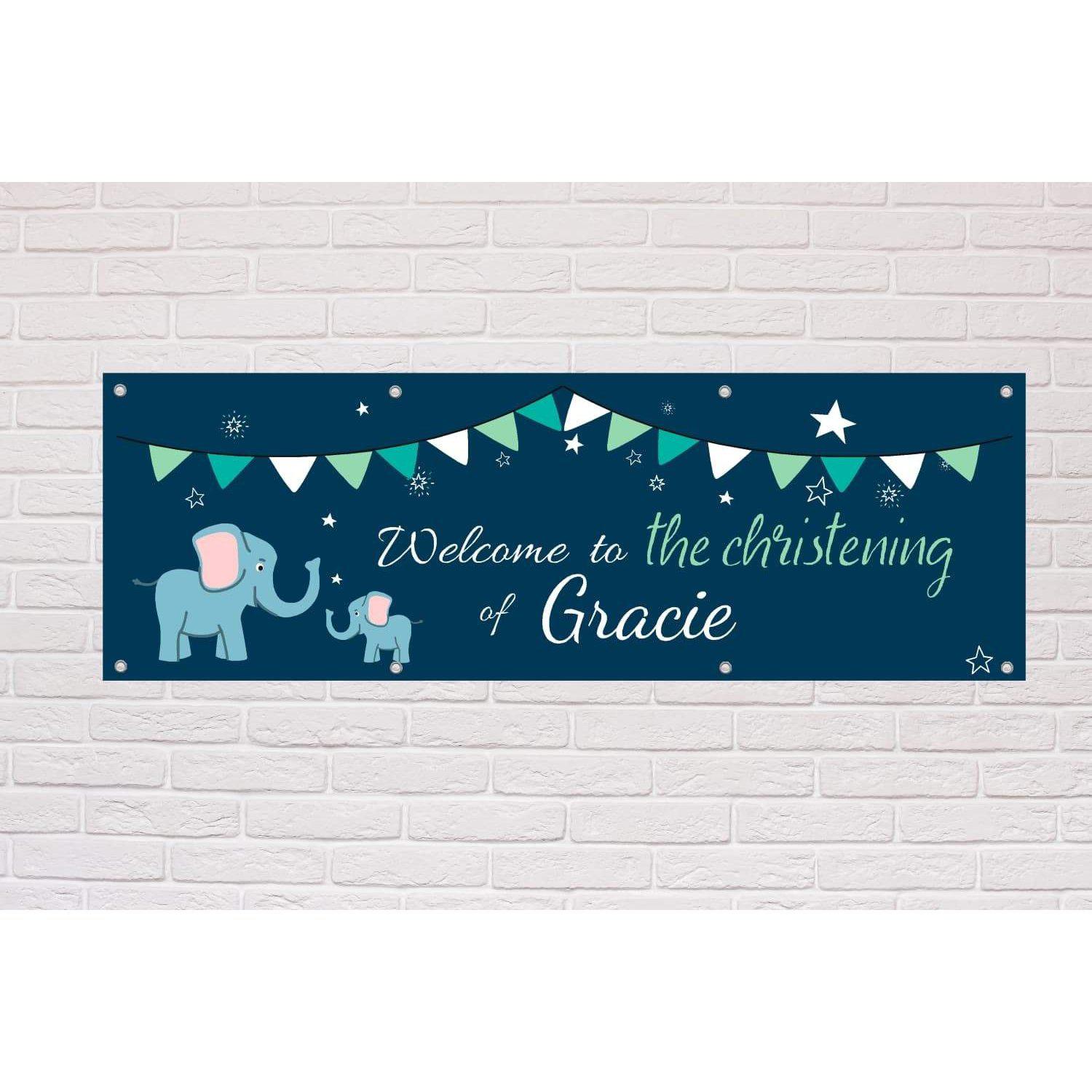 Personalised Welcome To The Christening Elephant banner