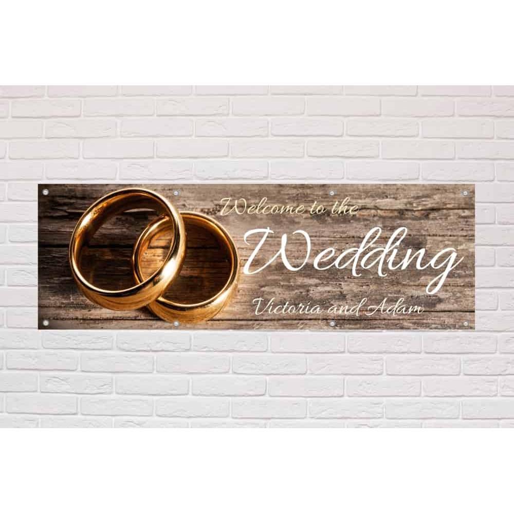 Personalised Welcome To The Wedding Banner | Gold Rings Theme